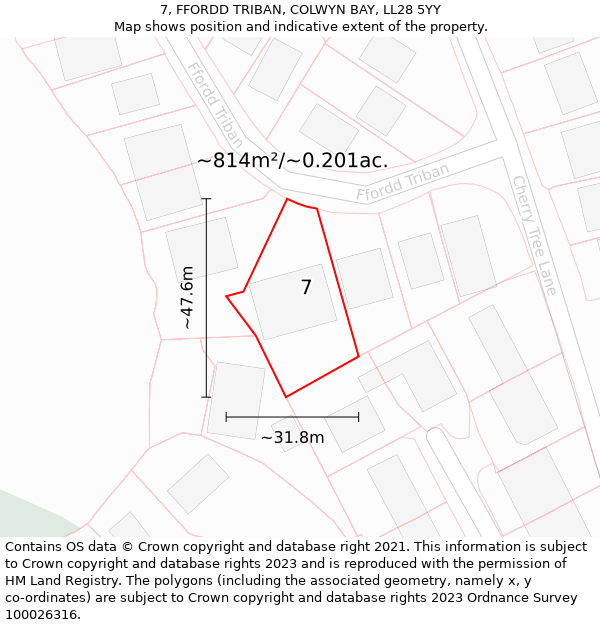 7, FFORDD TRIBAN, COLWYN BAY, LL28 5YY: Plot and title map