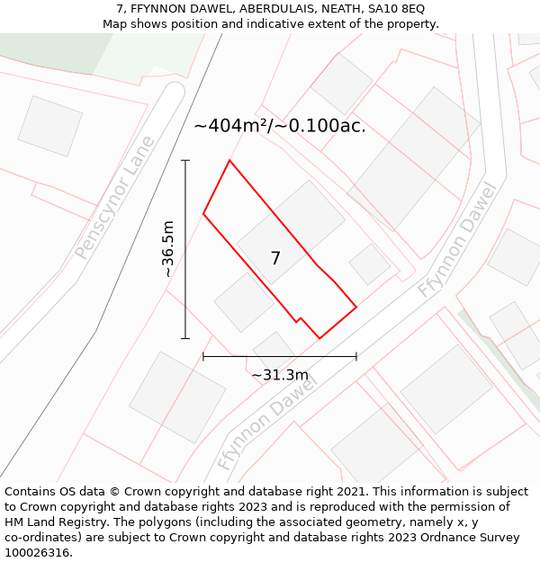 7, FFYNNON DAWEL, ABERDULAIS, NEATH, SA10 8EQ: Plot and title map