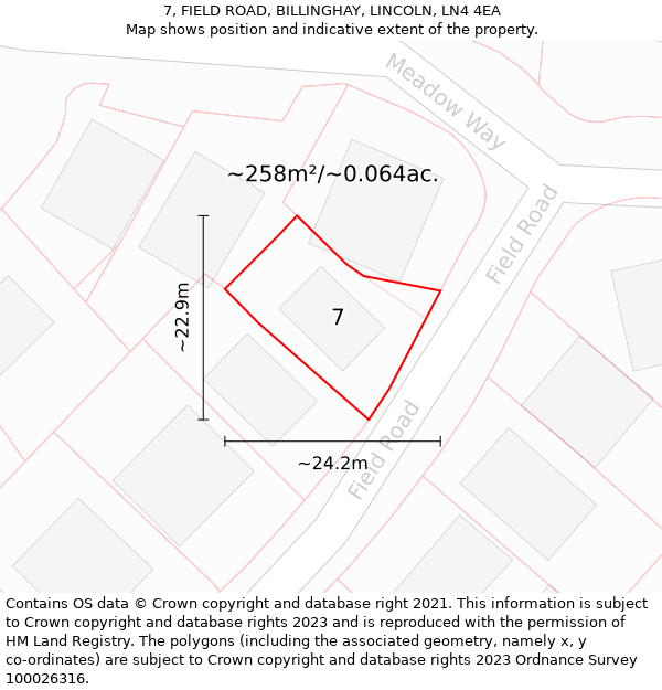 7, FIELD ROAD, BILLINGHAY, LINCOLN, LN4 4EA: Plot and title map