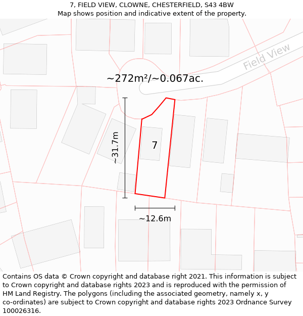 7, FIELD VIEW, CLOWNE, CHESTERFIELD, S43 4BW: Plot and title map