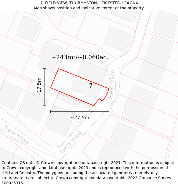 7, FIELD VIEW, THURMASTON, LEICESTER, LE4 8NX: Plot and title map