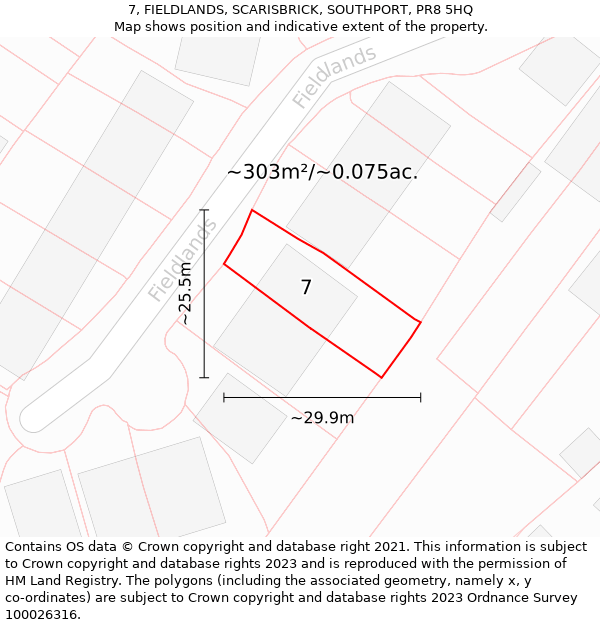 7, FIELDLANDS, SCARISBRICK, SOUTHPORT, PR8 5HQ: Plot and title map