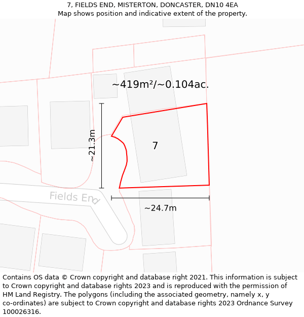 7, FIELDS END, MISTERTON, DONCASTER, DN10 4EA: Plot and title map