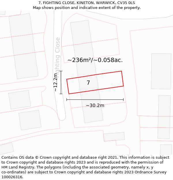 7, FIGHTING CLOSE, KINETON, WARWICK, CV35 0LS: Plot and title map