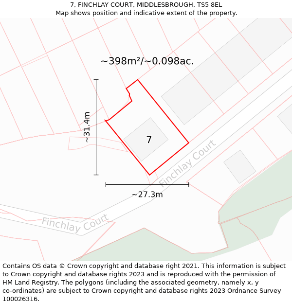 7, FINCHLAY COURT, MIDDLESBROUGH, TS5 8EL: Plot and title map