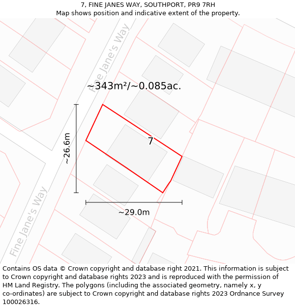 7, FINE JANES WAY, SOUTHPORT, PR9 7RH: Plot and title map