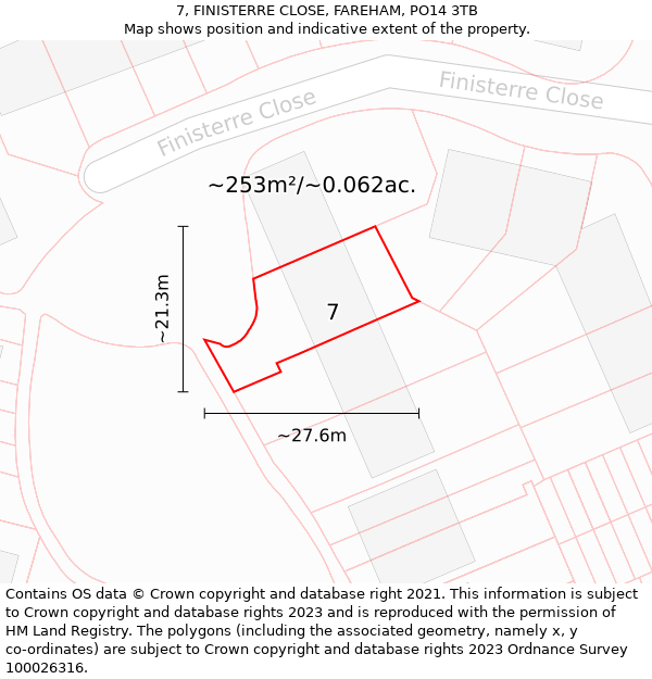 7, FINISTERRE CLOSE, FAREHAM, PO14 3TB: Plot and title map