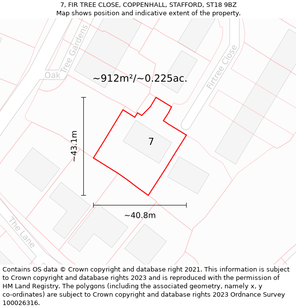 7, FIR TREE CLOSE, COPPENHALL, STAFFORD, ST18 9BZ: Plot and title map