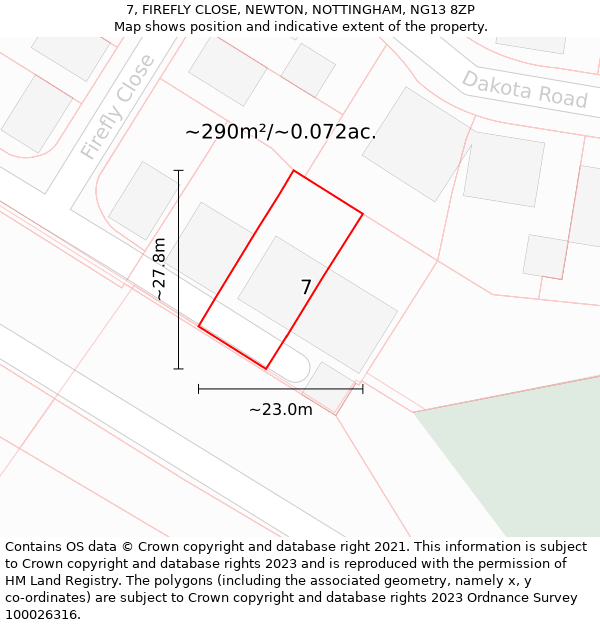 7, FIREFLY CLOSE, NEWTON, NOTTINGHAM, NG13 8ZP: Plot and title map