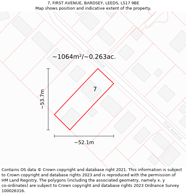 7, FIRST AVENUE, BARDSEY, LEEDS, LS17 9BE: Plot and title map