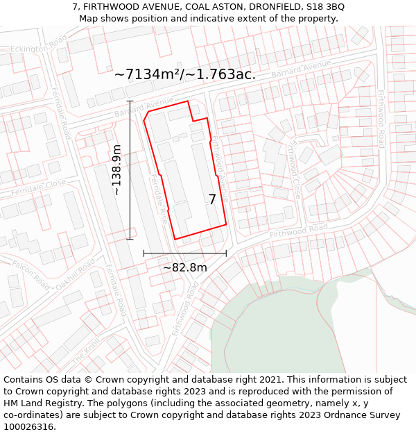 7, FIRTHWOOD AVENUE, COAL ASTON, DRONFIELD, S18 3BQ: Plot and title map