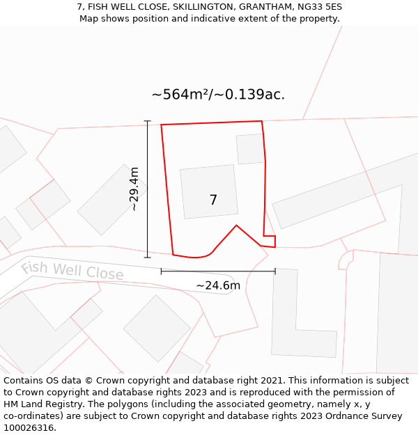 7, FISH WELL CLOSE, SKILLINGTON, GRANTHAM, NG33 5ES: Plot and title map