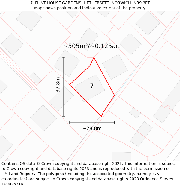 7, FLINT HOUSE GARDENS, HETHERSETT, NORWICH, NR9 3ET: Plot and title map