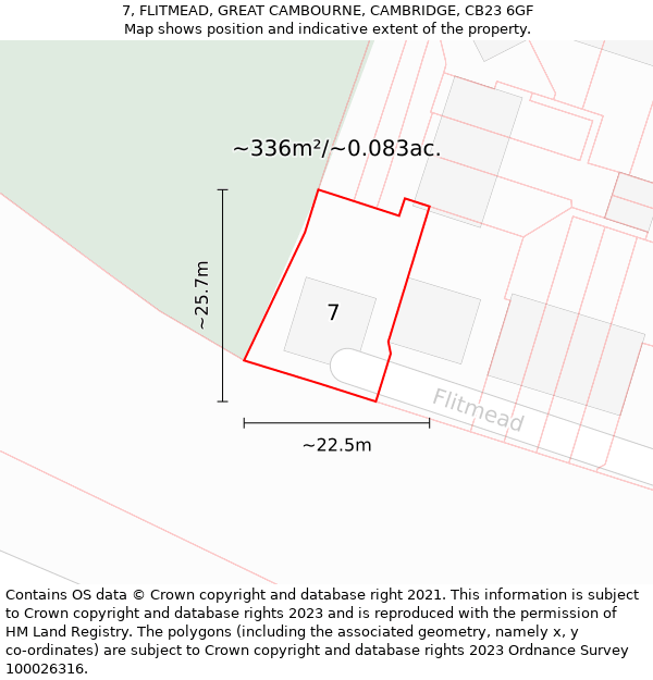 7, FLITMEAD, GREAT CAMBOURNE, CAMBRIDGE, CB23 6GF: Plot and title map