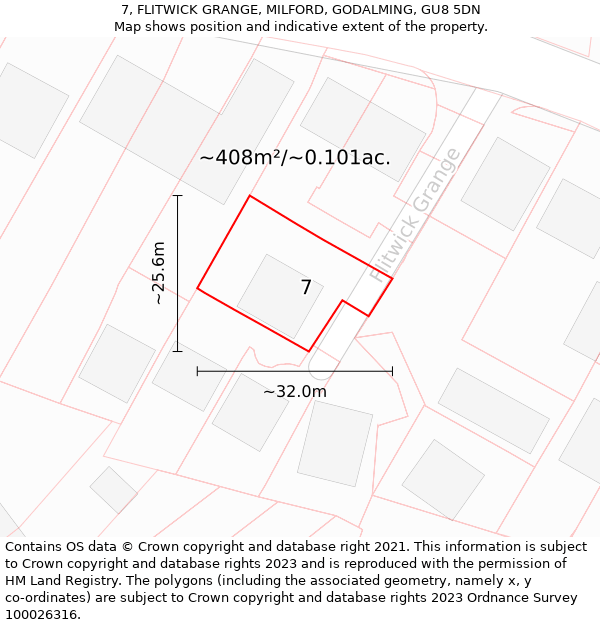 7, FLITWICK GRANGE, MILFORD, GODALMING, GU8 5DN: Plot and title map