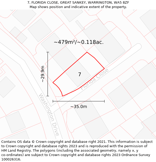 7, FLORIDA CLOSE, GREAT SANKEY, WARRINGTON, WA5 8ZF: Plot and title map