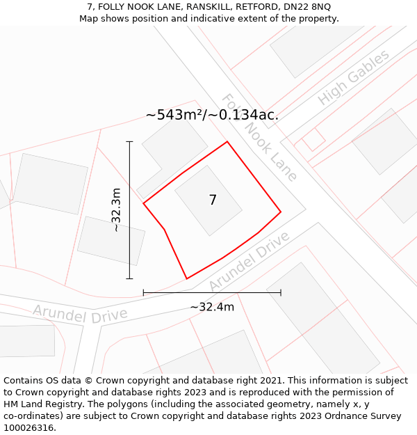 7, FOLLY NOOK LANE, RANSKILL, RETFORD, DN22 8NQ: Plot and title map