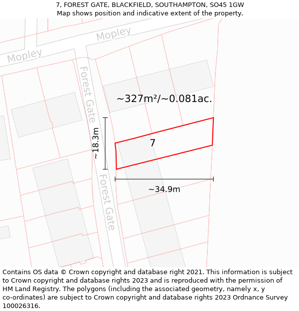 7, FOREST GATE, BLACKFIELD, SOUTHAMPTON, SO45 1GW: Plot and title map