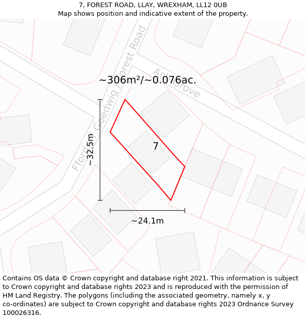 7, FOREST ROAD, LLAY, WREXHAM, LL12 0UB: Plot and title map