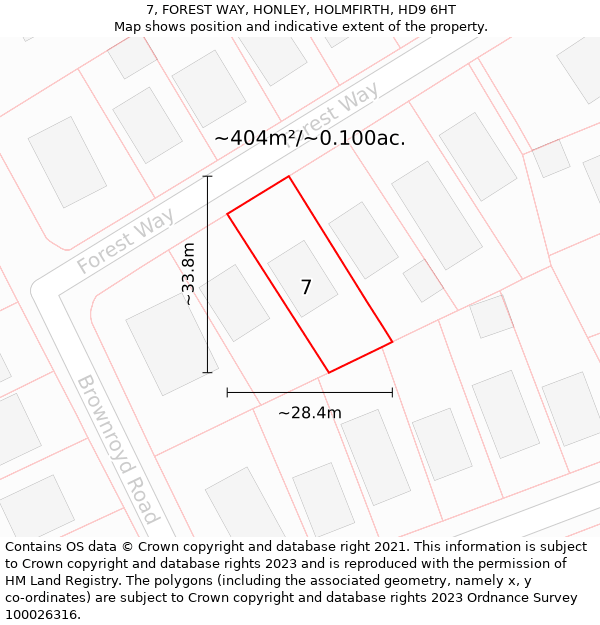 7, FOREST WAY, HONLEY, HOLMFIRTH, HD9 6HT: Plot and title map