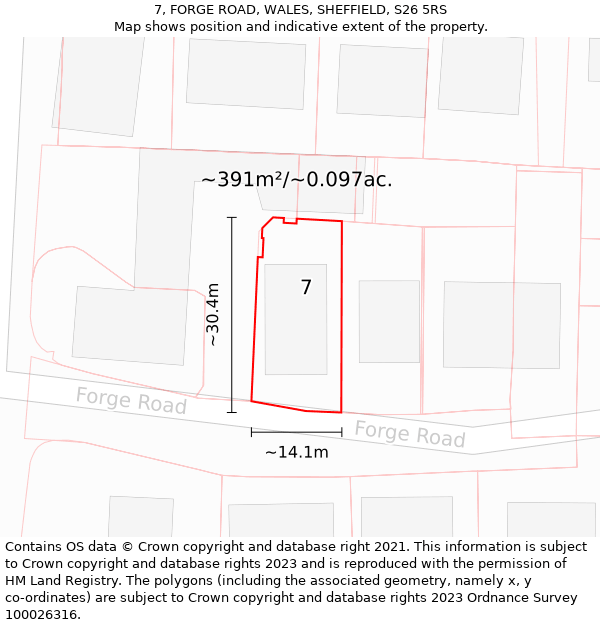 7, FORGE ROAD, WALES, SHEFFIELD, S26 5RS: Plot and title map