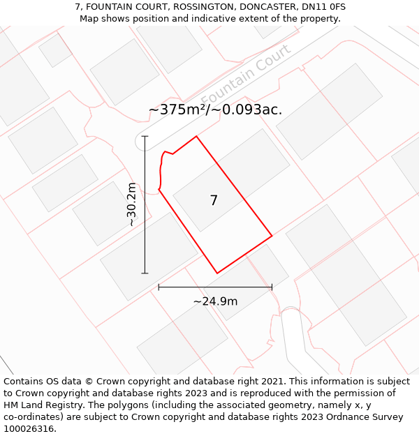 7, FOUNTAIN COURT, ROSSINGTON, DONCASTER, DN11 0FS: Plot and title map