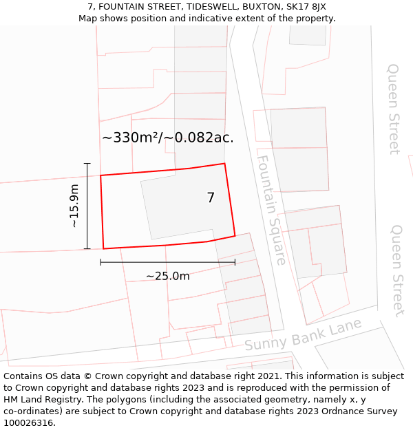 7, FOUNTAIN STREET, TIDESWELL, BUXTON, SK17 8JX: Plot and title map