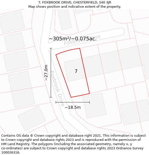 7, FOXBROOK DRIVE, CHESTERFIELD, S40 3JR: Plot and title map