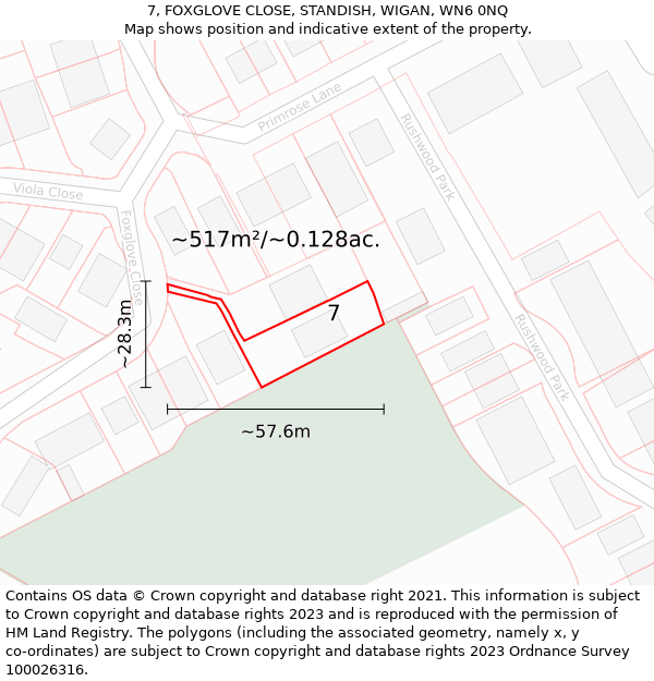 7, FOXGLOVE CLOSE, STANDISH, WIGAN, WN6 0NQ: Plot and title map