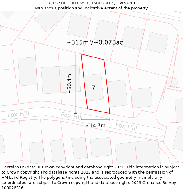 7, FOXHILL, KELSALL, TARPORLEY, CW6 0NR: Plot and title map