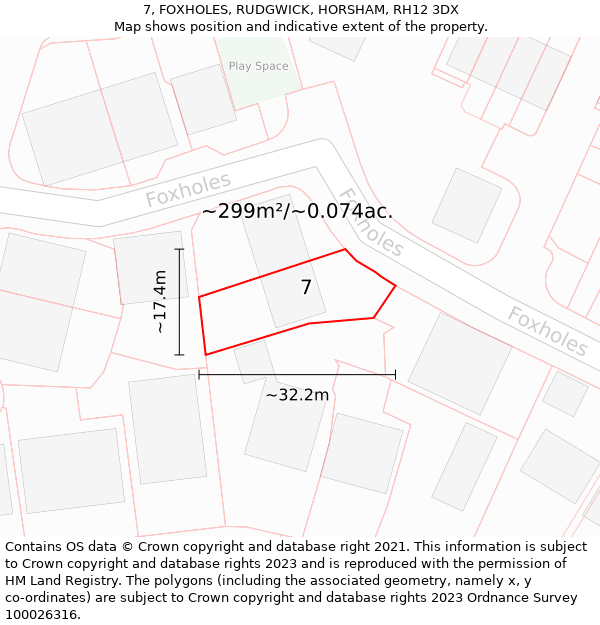 7, FOXHOLES, RUDGWICK, HORSHAM, RH12 3DX: Plot and title map