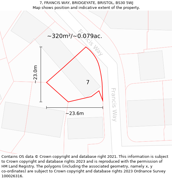 7, FRANCIS WAY, BRIDGEYATE, BRISTOL, BS30 5WJ: Plot and title map