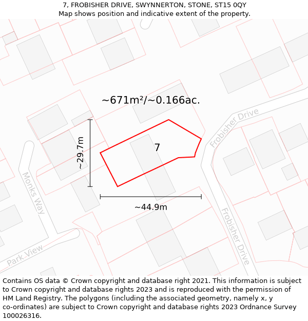 7, FROBISHER DRIVE, SWYNNERTON, STONE, ST15 0QY: Plot and title map