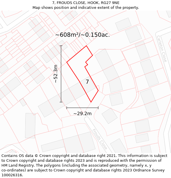 7, FROUDS CLOSE, HOOK, RG27 9NE: Plot and title map