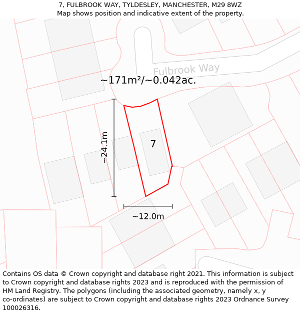 7, FULBROOK WAY, TYLDESLEY, MANCHESTER, M29 8WZ: Plot and title map