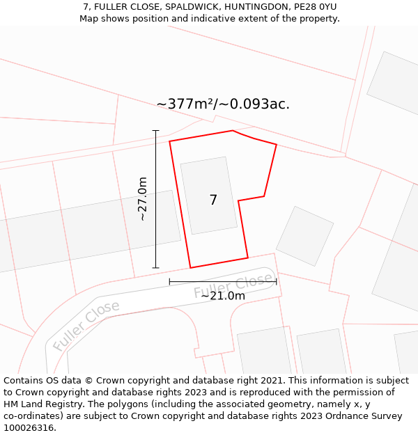 7, FULLER CLOSE, SPALDWICK, HUNTINGDON, PE28 0YU: Plot and title map