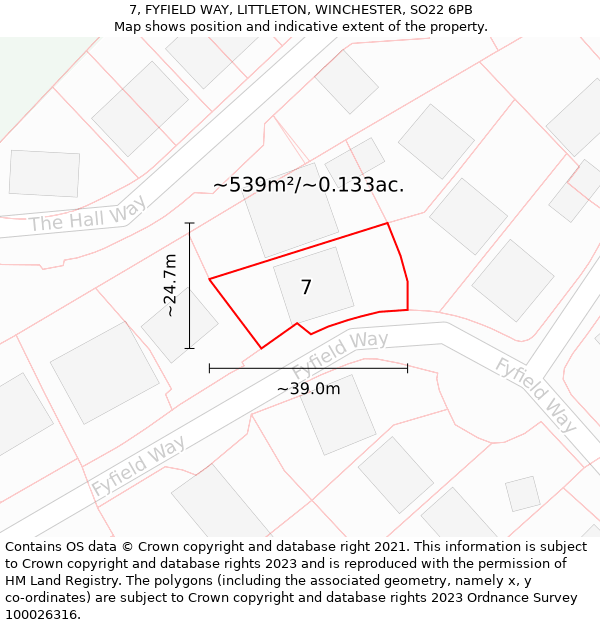 7, FYFIELD WAY, LITTLETON, WINCHESTER, SO22 6PB: Plot and title map