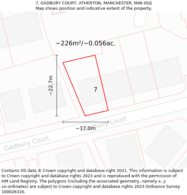 7, GADBURY COURT, ATHERTON, MANCHESTER, M46 0SQ: Plot and title map