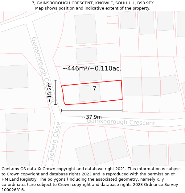 7, GAINSBOROUGH CRESCENT, KNOWLE, SOLIHULL, B93 9EX: Plot and title map