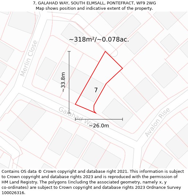 7, GALAHAD WAY, SOUTH ELMSALL, PONTEFRACT, WF9 2WG: Plot and title map