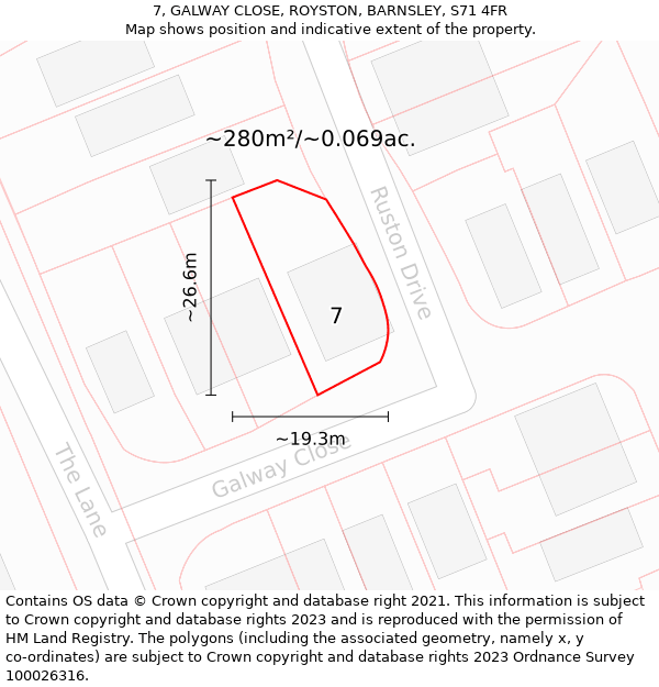 7, GALWAY CLOSE, ROYSTON, BARNSLEY, S71 4FR: Plot and title map