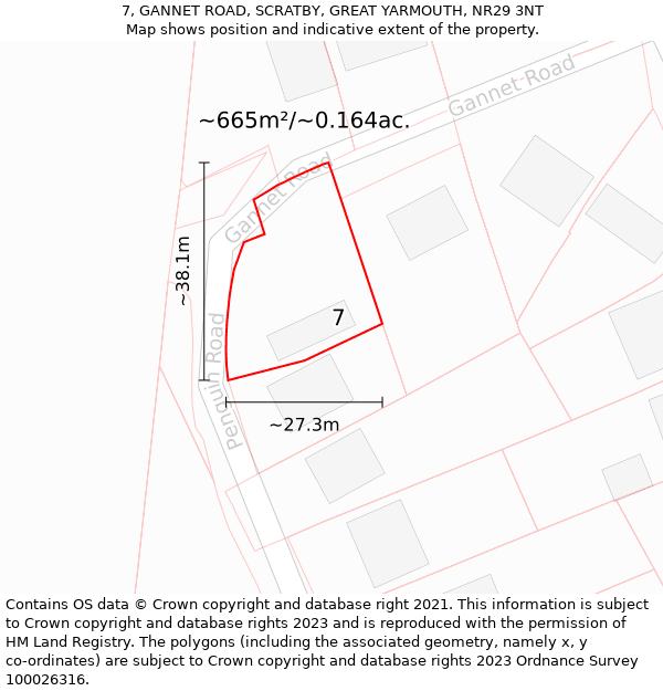 7, GANNET ROAD, SCRATBY, GREAT YARMOUTH, NR29 3NT: Plot and title map