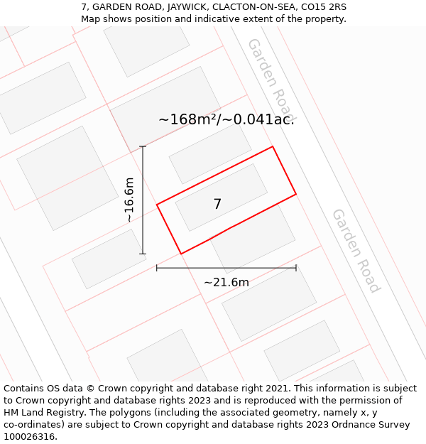 7, GARDEN ROAD, JAYWICK, CLACTON-ON-SEA, CO15 2RS: Plot and title map