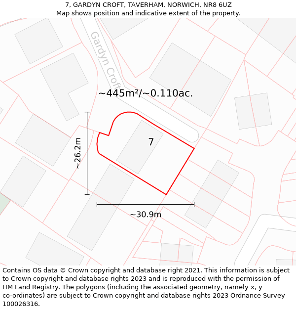 7, GARDYN CROFT, TAVERHAM, NORWICH, NR8 6UZ: Plot and title map