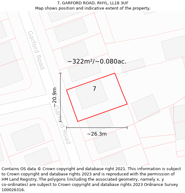 7, GARFORD ROAD, RHYL, LL18 3UF: Plot and title map