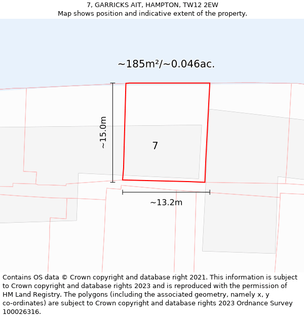 7, GARRICKS AIT, HAMPTON, TW12 2EW: Plot and title map