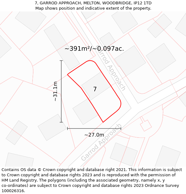 7, GARROD APPROACH, MELTON, WOODBRIDGE, IP12 1TD: Plot and title map