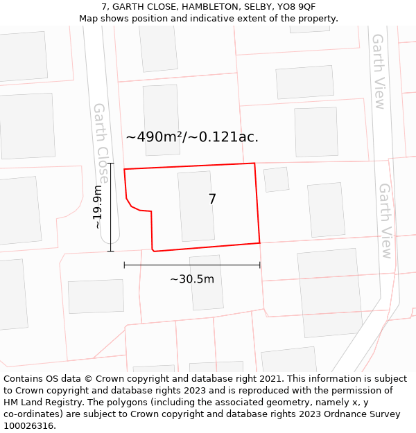 7, GARTH CLOSE, HAMBLETON, SELBY, YO8 9QF: Plot and title map