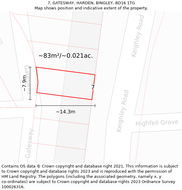 7, GATESWAY, HARDEN, BINGLEY, BD16 1TG: Plot and title map