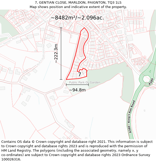 7, GENTIAN CLOSE, MARLDON, PAIGNTON, TQ3 1LS: Plot and title map